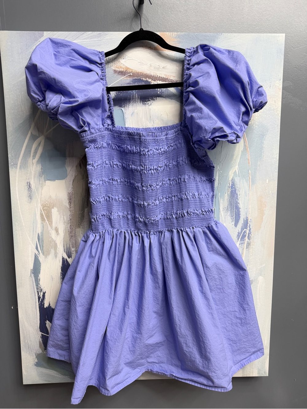 Scoop Purple Smocked Puff Sleeve Mini Dress XL 16-18 Cotton Square Neck - Picture 4 of 13